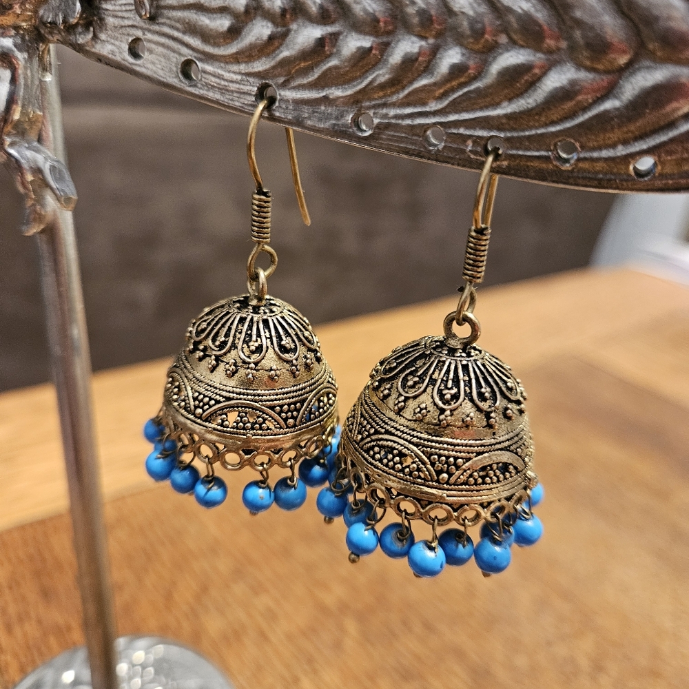 Jhumka Earrings with Turquoise Beads